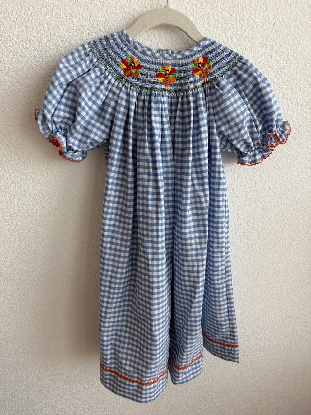Southern Sunshine Turkey Smocked Gingham Dress 4T Thanksgiving